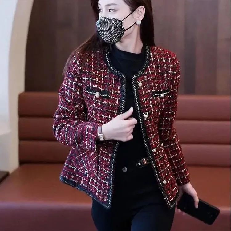 春秋新款小香风外套女大码时尚妈妈装洋气高档显瘦减龄毛呢外套女
