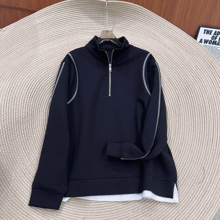 必魅-2025秋冬韩系拼接设计感拉链长袖卫衣显瘦百搭时尚上衣59112