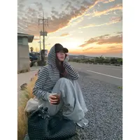 番茄妹妹Tomatosister 早秋穿搭套装条纹连帽卫衣休闲卫裤两件套