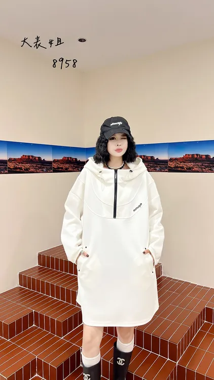 8958加肥女装连帽半拉链长袖大兜卫衣胖妹妹宽松遮肚子大版上衣