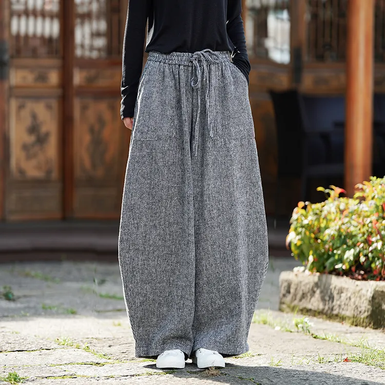中国风男装秋冬季毛呢料直筒裤复古宽松阔腿裤大码灯笼裤休闲长裤