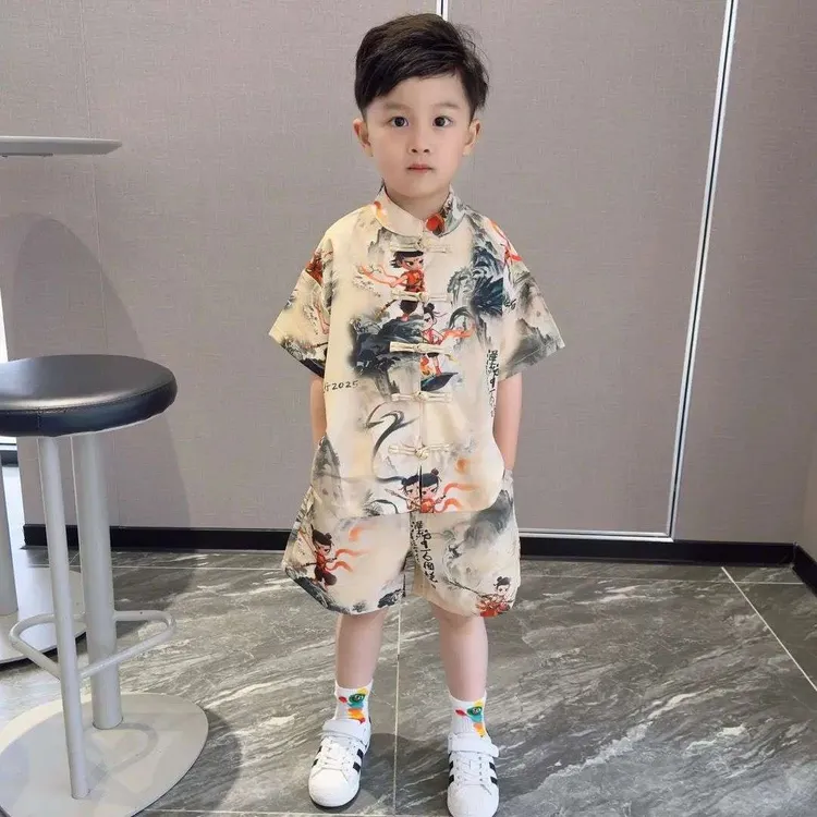 哪吒衣服儿童2026新款夏季套装男童汉服夏装中式短袖唐装