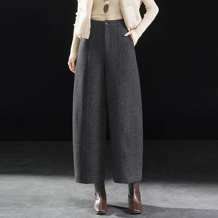 加厚羊毛呢九分弯刀裤女2025冬季新款通勤百搭遮胯高腰哈伦气球裤