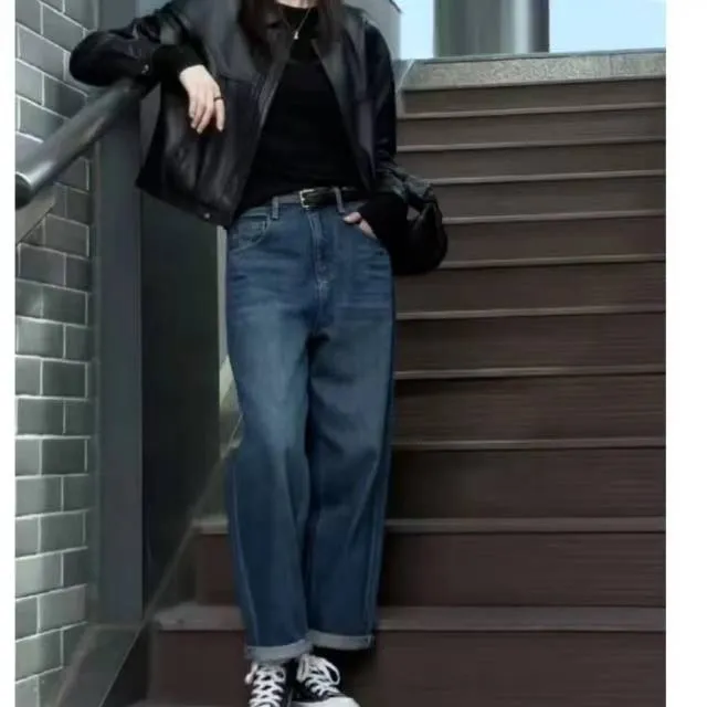 新款复古百搭开衫外套做旧阔腿休闲裤女装