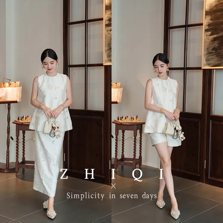 ZHIQI/止观七【巴黎松香】法式肌理镂空上衣+短裤+半身裙套装现货