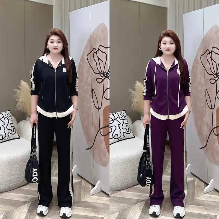 【现货套装】PMM81738+PMM81739秋季新款撞色显瘦休闲大码运动套装