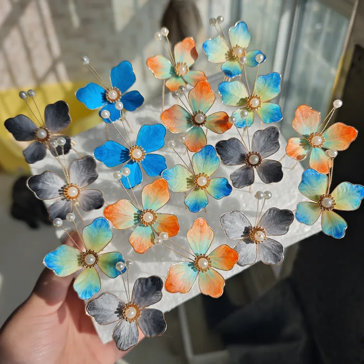 掐丝绒花蝴蝶u簪汉服配饰古风饰品