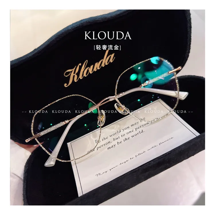 Klouda纯欲星闪系列无框眼镜女气质网红时尚韩版ins多边定制度数