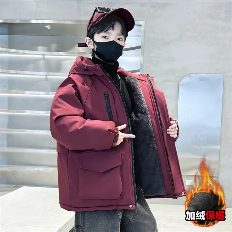 男童加绒外套2025新款秋冬款加厚男孩大儿童冲锋衣二棉冬季派克服