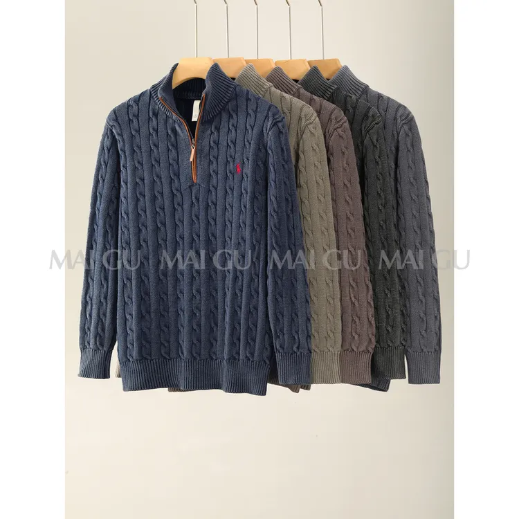 【MAIGU】【纯棉渐染水磨工艺】秋季高定麻花设计异色拉链刺绣针织衫