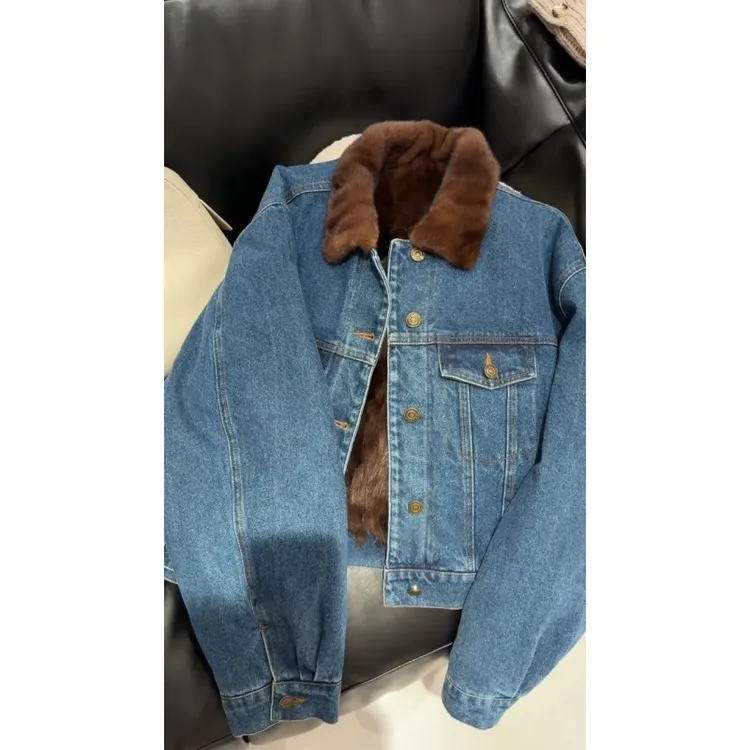 复古设计感撞色翻领牛仔外套秋冬新款宽松百搭小个子休闲短款夹克
