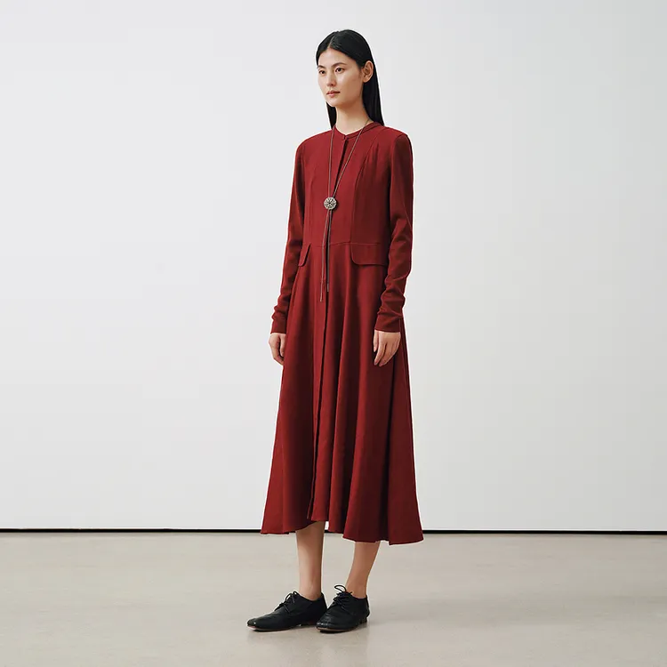 EXCEPTION例外秋季亚麻羊毛混纺腰部打褶设计连衣裙A125-D1J15