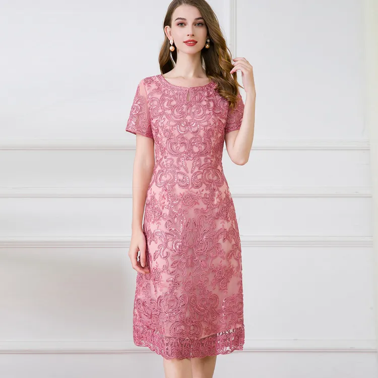 2024夏新款婚庆礼服 刺绣舒适优雅妈妈连衣裙喜婆婆礼服 显瘦中长