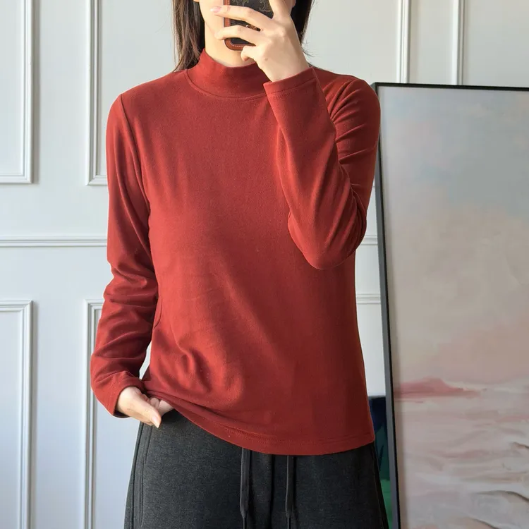 NANA【小太阳】秋冬正肩260g澳绒小立领打底衫长袖女宽松软糯C0617