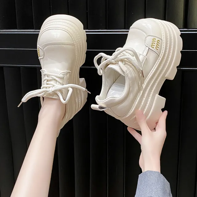 10cm内增高女鞋厚底小皮鞋2025新款春季百搭松糕系带配裙子乐福鞋