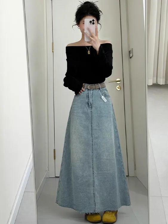 2025夏季新款韩系通勤简约穿搭法式露肩T恤高腰修身半身裙两件套