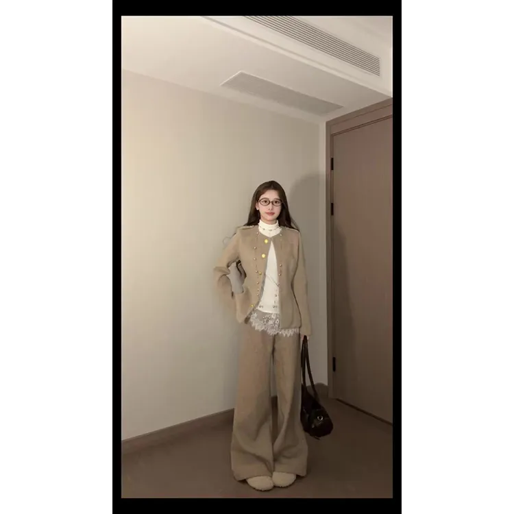 法式复古老钱风毛呢外套秋季收腰显瘦气质高级感上衣内搭裤子套装