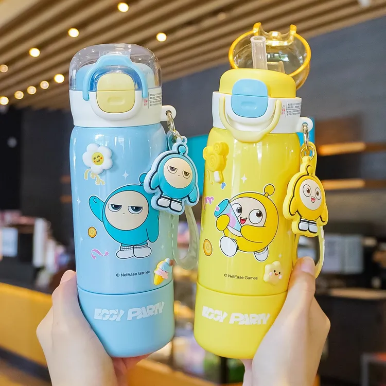 蛋仔派对儿童保温杯男女孩2025新款小学生上学专用双饮壶吸管水杯