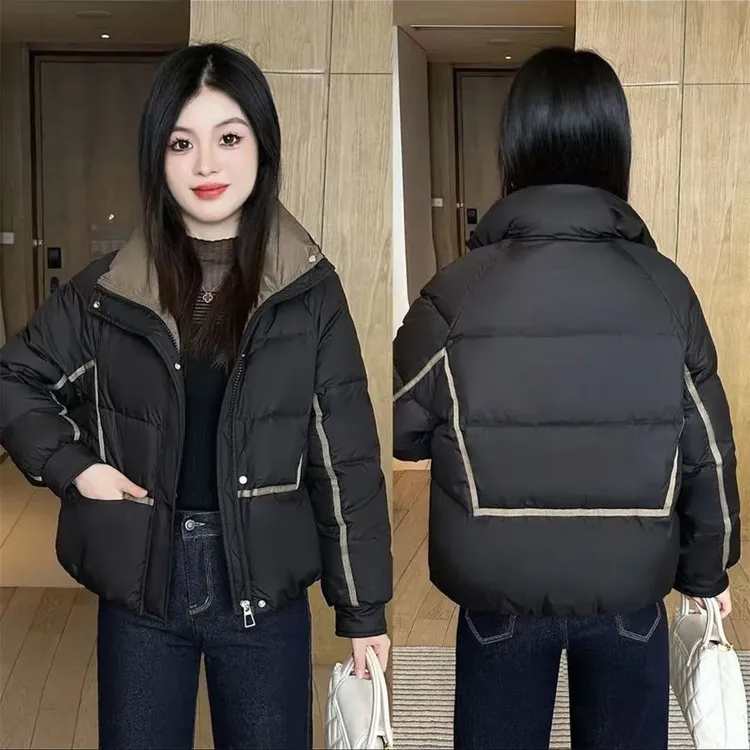 时尚短款棉衣棉服女冬季新款洋气显瘦小个子拼接保暖妈妈装外套