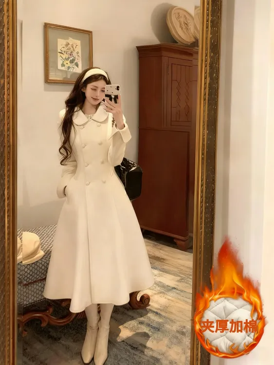 顺利轩俏丽衣品女千金风常规老钱风简约毛呢外套小个子中长款温柔