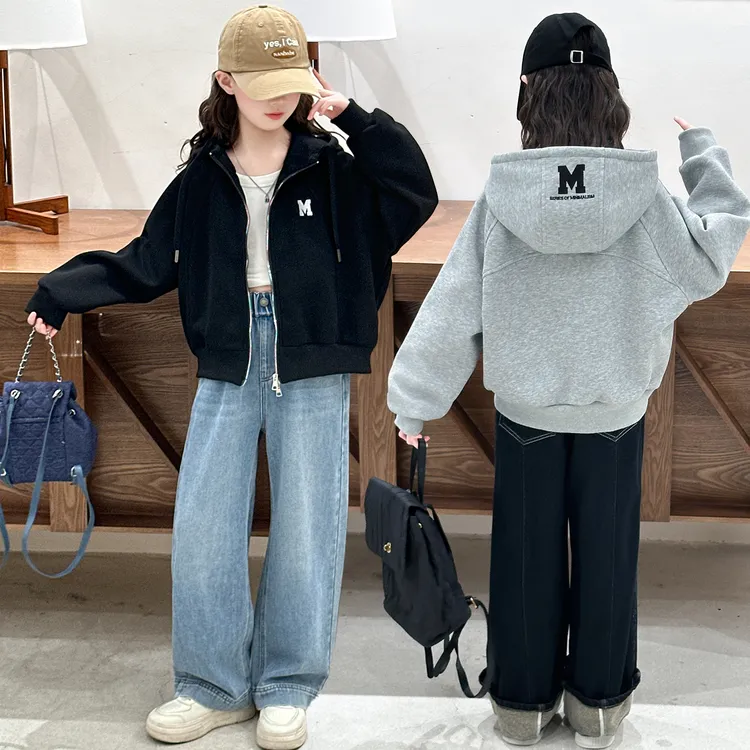 女童休闲外套2025新款时尚洋气中大童拉链衫短款韩版上衣款式百搭