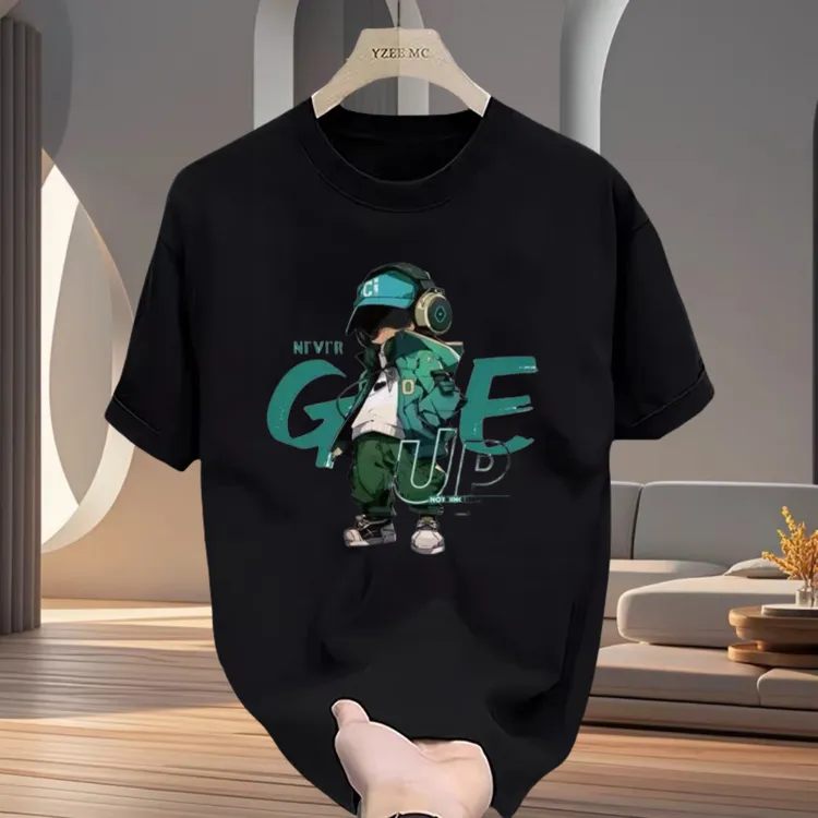 潮牌2025卡通印花短袖t恤男士夏季新款纯棉重磅半袖男体恤ins潮流