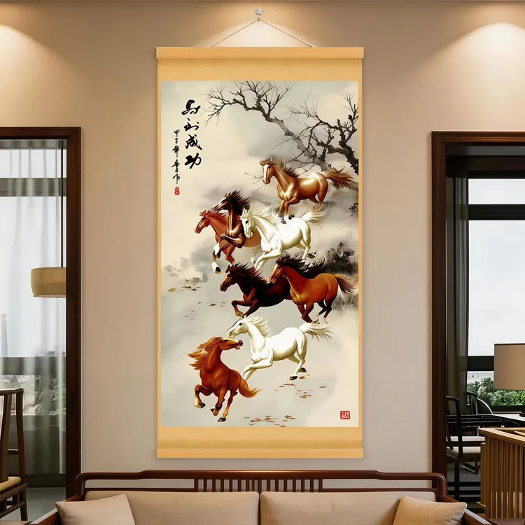 【马到成功】新中式马到成功八骏图励志挂画书房客厅玄关装饰画商品图