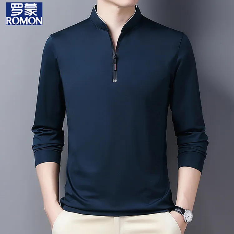 罗蒙长袖t恤男士2025春季新款立领上衣休闲时尚百搭男装打底衫潮