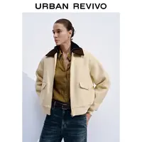 UR2025冬季新款女装撞色灯芯绒翻领口袋呢料外套UWH150068