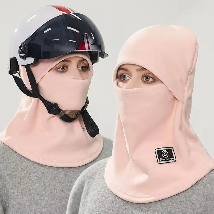 男女款秋冬加绒加厚防风保暖防寒帽子一体护颈围脖套头帽护脸帽