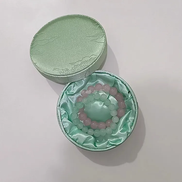 首饰盒/箱 中式复古圆形锦布盒子高档手串项链水晶收纳展示包装盒