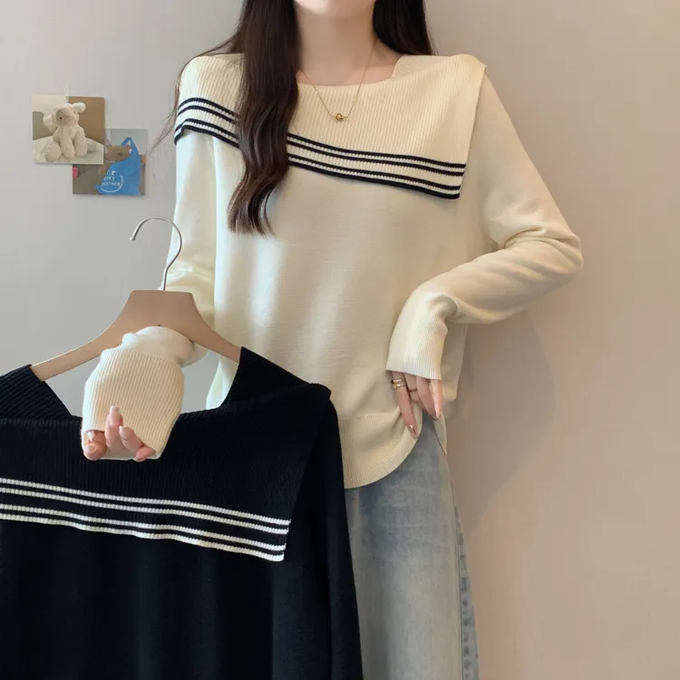 翻领设计感软糯针织衫上衣女秋季新款胖妹妹宽松显瘦洋气百搭毛衣