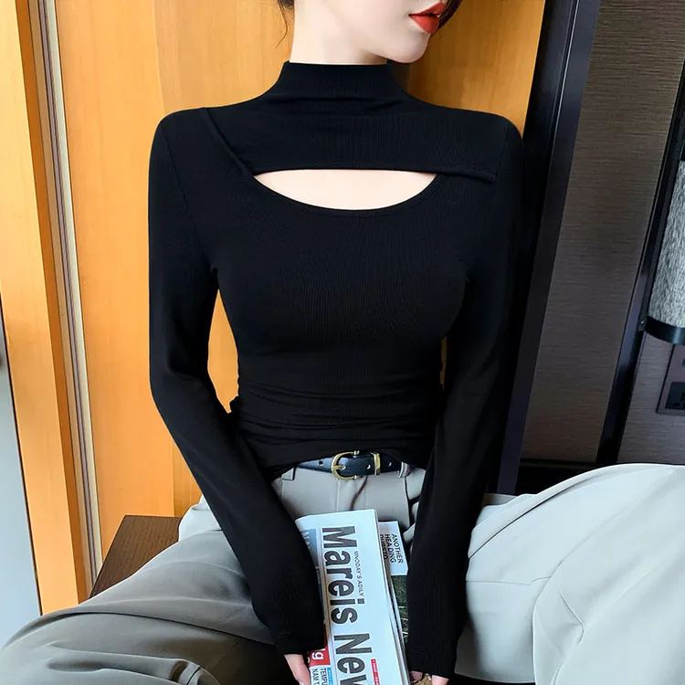 半高领打底衫女内搭2026新款秋冬洋气黑色内搭镂空小心机修身上衣
