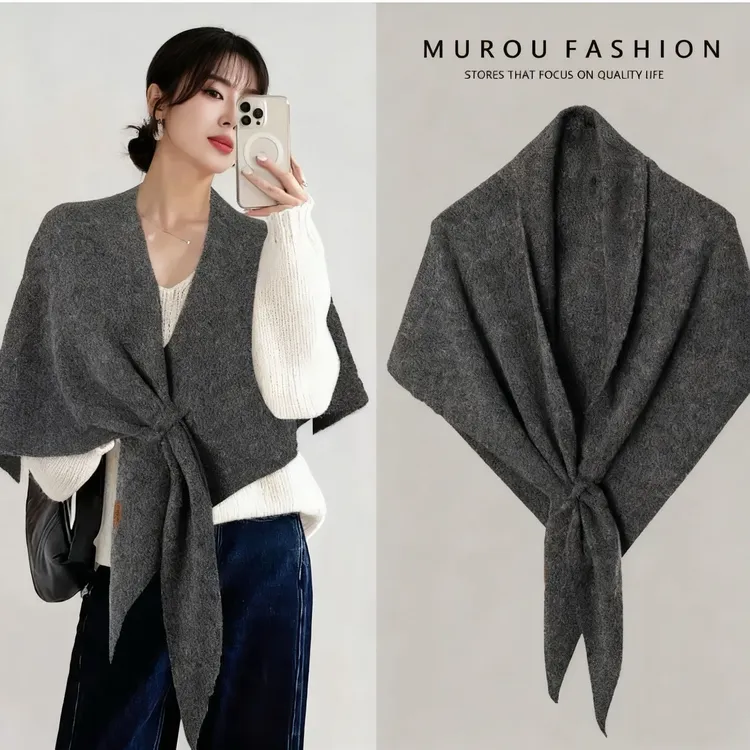 慵懒出街含羊毛三角围巾女秋冬护颈保暖围脖纯色大披肩空调房外搭