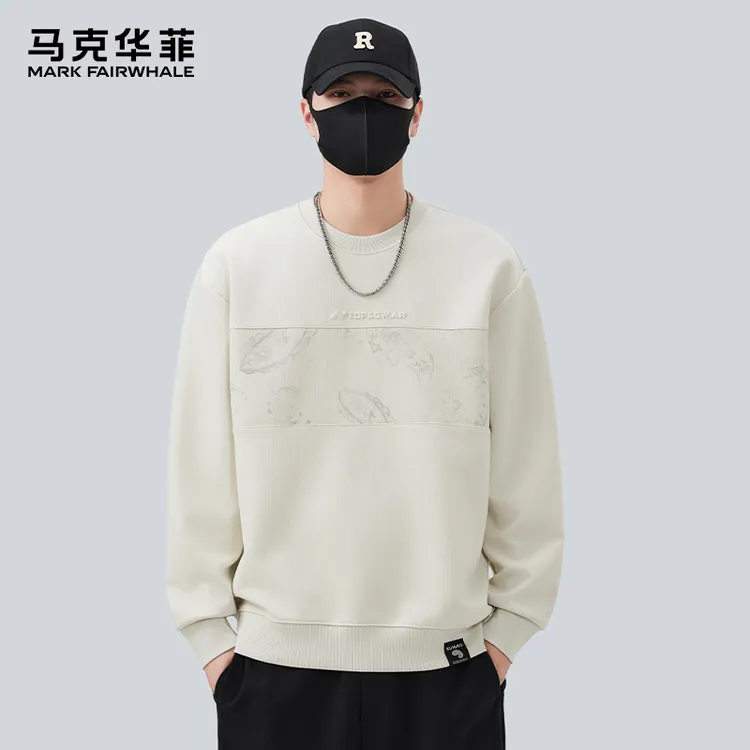 MARK FAIRWHALE/马克华菲潮牌百搭新款圆领印花男士秋季套头卫衣