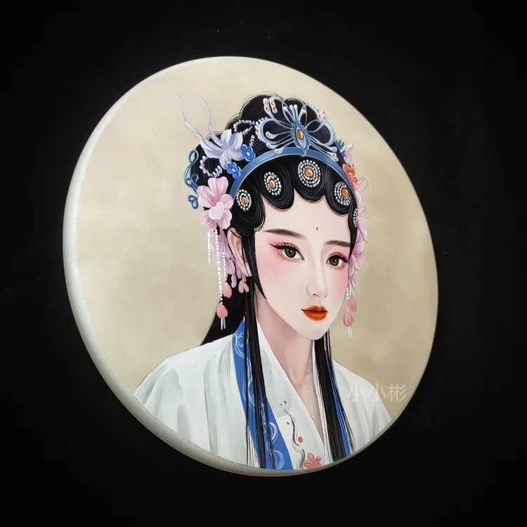 纯手绘汉白玉石头画摆件（戏曲人物）