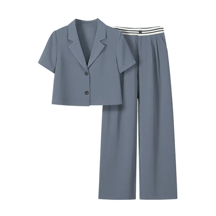 她池2025春装新款女装时尚套装通勤西装搭阔腿裤两件套T51B0074N