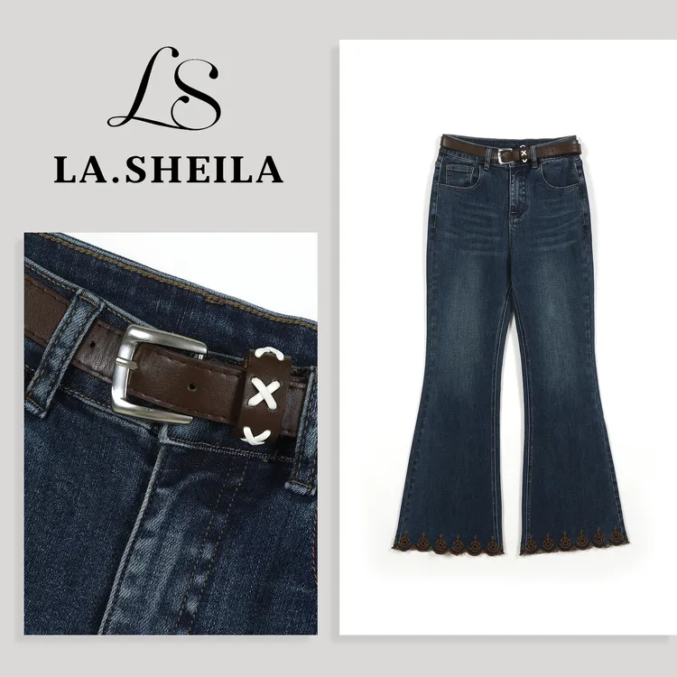 LA.Sheila“金钱裤”送腰带 刺绣微喇遮肉牛仔裤253-KZ/0904-6986