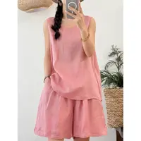 【清货+运费险】棉麻时尚套装设计无袖背心简约休闲两件套新款Y1007