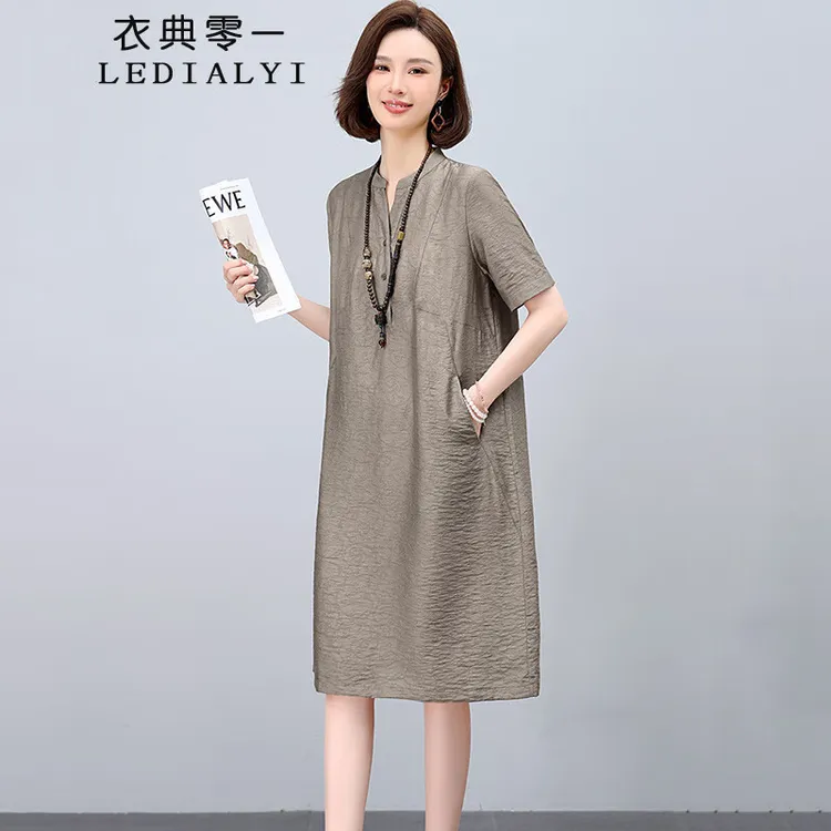 莱赛尔连衣裙夏季薄款2025新款今年流行爆款独特漂亮妈妈亚麻裙子