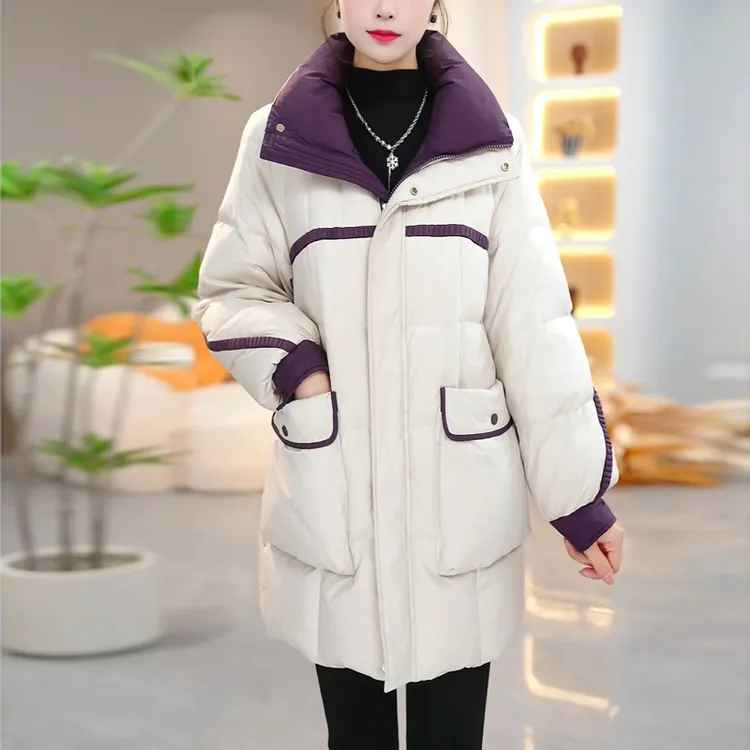 设计感纯色加厚保暖简约羽绒服女2025新款冬季宽松立领中长款外套