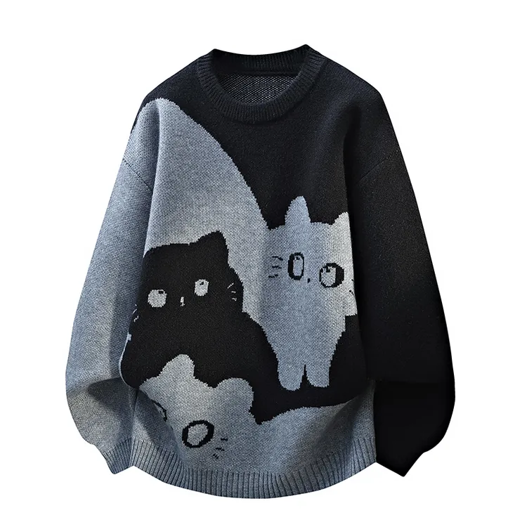 毛衣男冬季加绒加厚潮牌动物卡通针织衫男宽松保暖内搭冬装毛线衣
