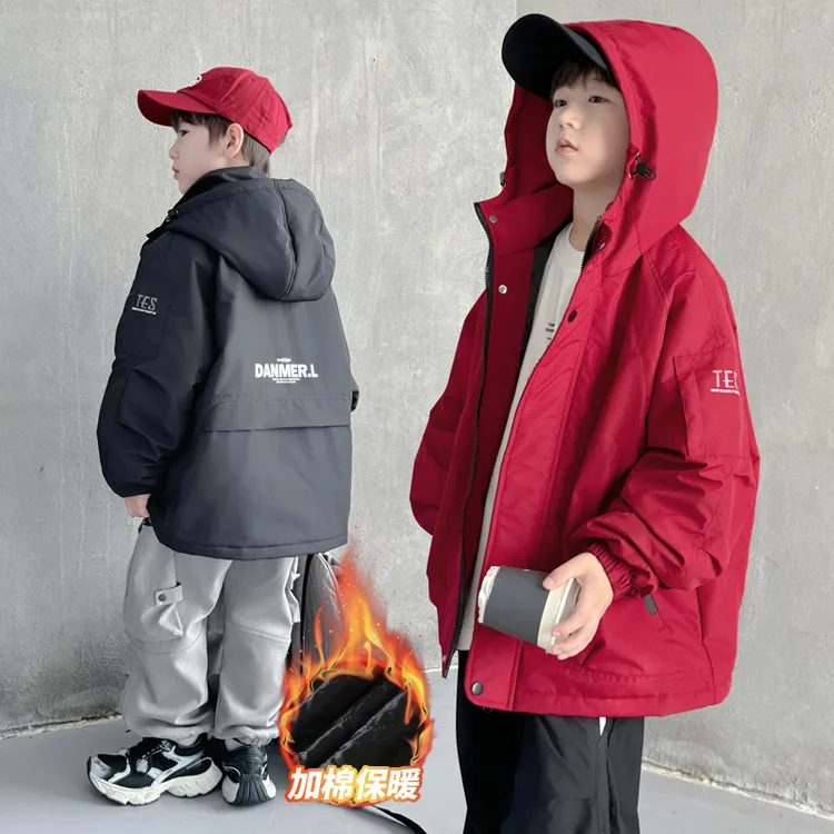 男童秋冬装二棉外套2025新款中大童冬季男孩加棉加厚儿童冲锋衣潮