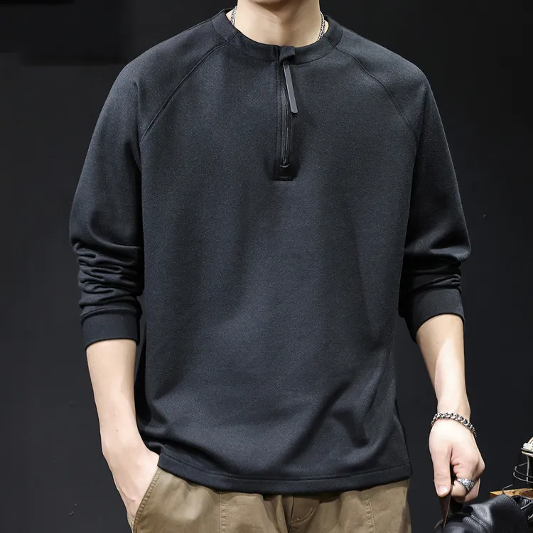 MR.MUDI/穆迪先生半拉链圆领T恤男士春秋季潮牌宽松休闲新款衣服