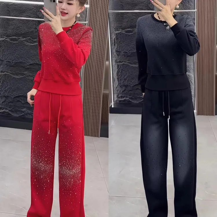 休闲运动时尚套装网红卫衣烫钻套装