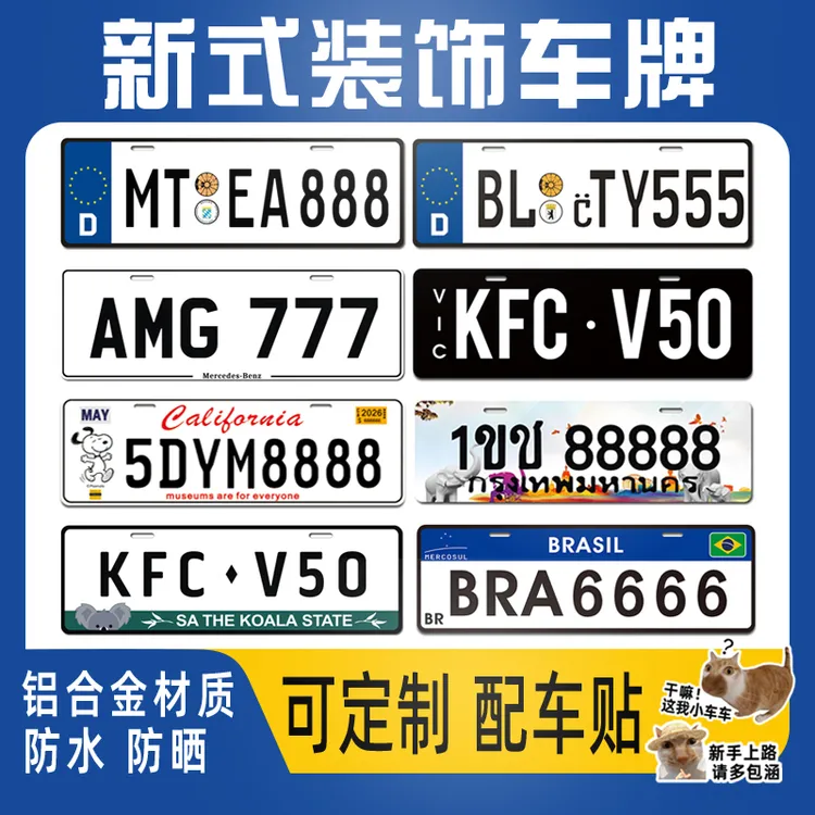 车牌装饰副牌定制广告美国个性新式德国欧盟国外牌照汽车拍摄制作