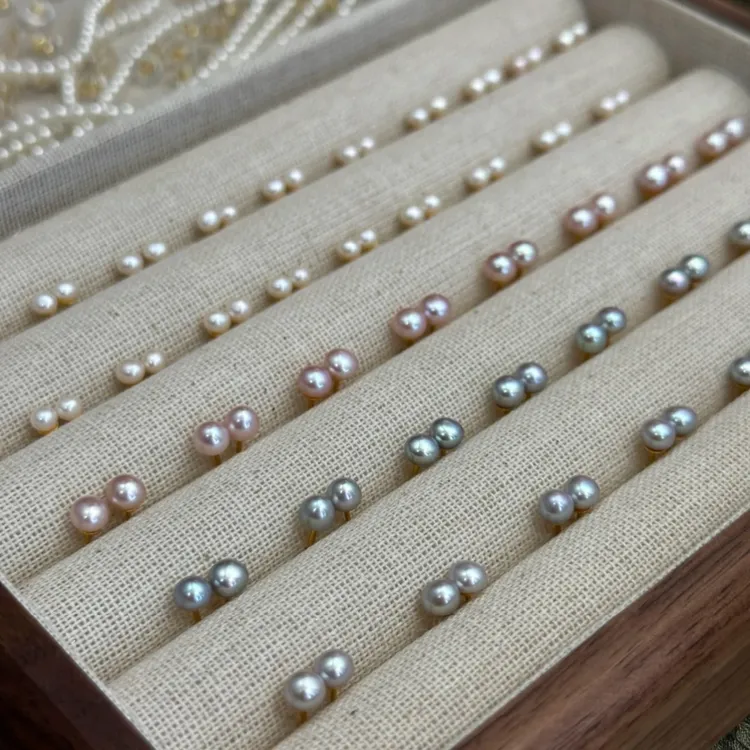 5-6mm天然淡水珍珠耳钉白，灰，紫馒头珠耳钉时尚百搭诸暨珍珠耳环，