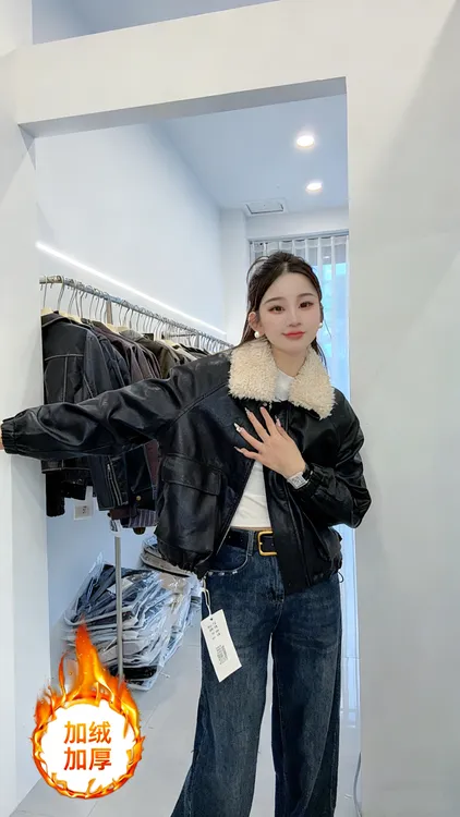 皮衣冬季常规短款时尚加绒复古港风秋冬可拆卸欧美风加厚8879