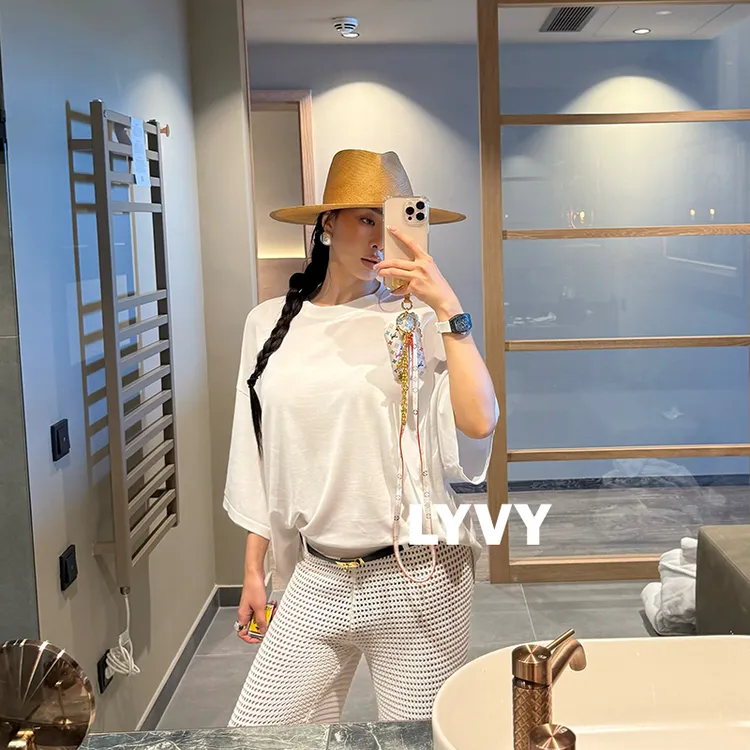 【LYVY2店-净版廓形短袖】袁伶嫣同款丝滑廓形白色短袖T恤打底防晒