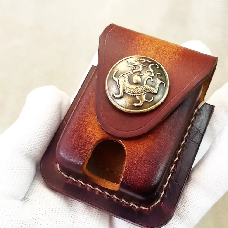 打火机皮套渐变色加厚植鞣牛皮手工染色制作磁扣纯铜武士扣